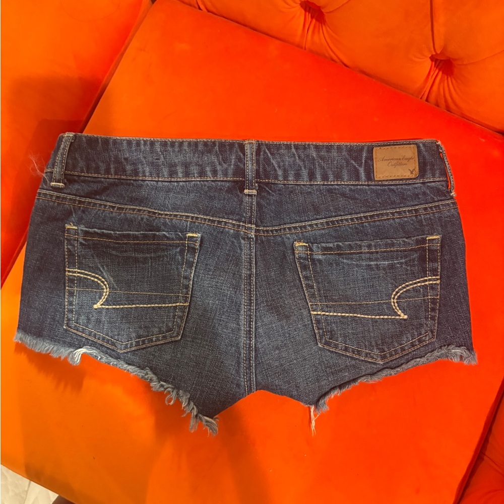 American Eagle Blue Jean Shorts Distressed Frayed Hem